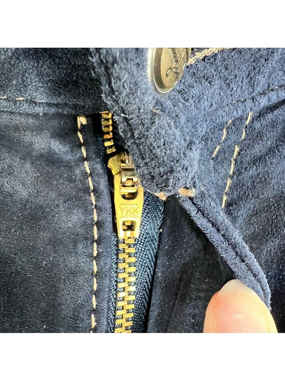 Vintage 80s 90s Wash & Wear genuine suede dark blue high rise slim fit pants 24 - Picture 8 of 15